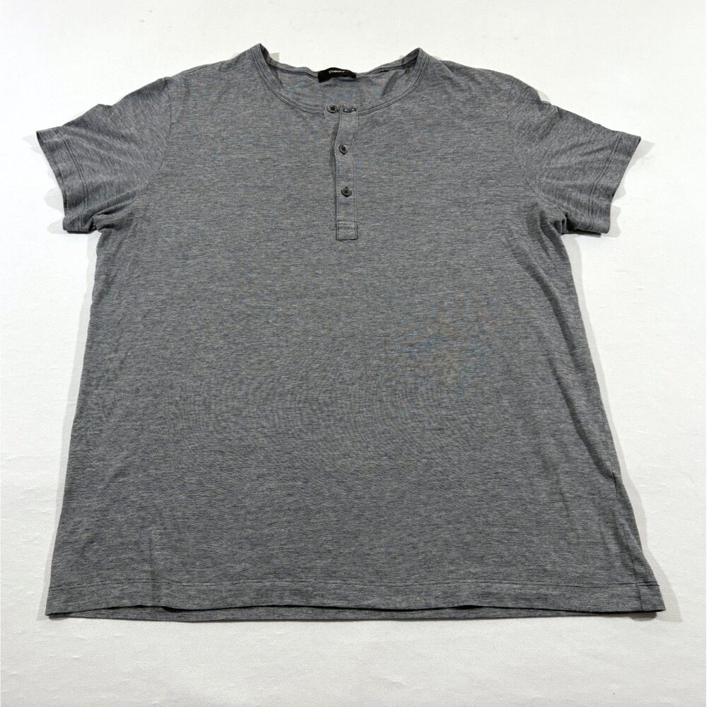 Theory Mens Heather Gray Henley Short Sleeve Cotton T-shirt Tee Casual Sz L
